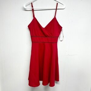 Jun & Ivy Crochet Waist Skater Dress Womens Size L Red Cocktail Party Mini